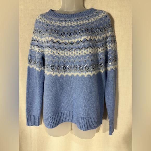 Talbots Light Blue Embroidery Frost Fair Isle Women's Sweater Sz SP - Picture 2 of 12